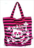 Skull: Black & Pink Stripe Shoulder/Tote bag *PUNK* + Free Necklace