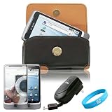 Executive Fitted Horizontal Leather Magnetic Case for T-Mobile G2 HTC Google Phone ( BLACK ) + Retractable Wall Home Charger + Mirror Screen Protector + Wisdom * Courage Wristband