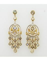 Michou Sterling Silver and Gold Moonstone and Pearl Dangle Earrings