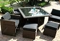 Rattan Sitzgruppe Tisch 4 Sessel und 2 Hocker Polyrattan (Roundrattan) schwarz-braun (ToR4+2))