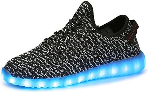 Luoine LED Luminous Unisex Shoes Men &amp; Women USB Charging Black Light 7 Colors Glowing with Fluorescent Shoelaces 5.5 D(M) US