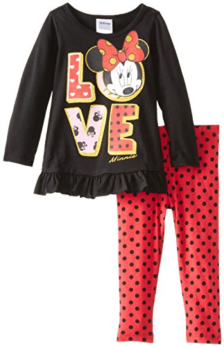 Disney Little Girls' Minnie Mouse 2 Piece Long Sleeve Legging Set, Black, 3T