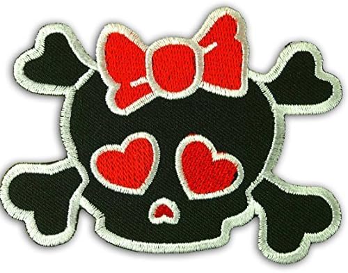 Baby Red Ribbon Bow Skull Crossbones Red Heart Patch Iron On Embroidered Applique
