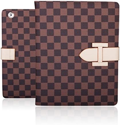 Easygoby Flip Classic Plaid Pattern Premium PU Leather Protection Case With Built-in Stand and Elastic Hand Strap Cover for Apple iPad 2 3 4 ,Brown
