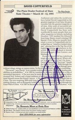 David Copperfield Magician Signed 1995 Cleveland Program - Autographed NBA Magazines