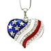 4th of July USA Flag Heart Star Pendant Necklace Red White Blue Charm Chain Silver Tone Ladies Women Fashion Jewelry