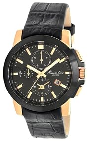 Kenneth Cole #KC1816 Men's Black IP Leather Strap Chronograph Watch