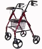 4-wheel Folding Rolling Walker with Shopping Basket, Padded Seat and Dual Handbrakes.