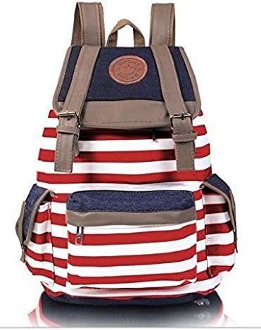 Hot Sale Fashion New Unisex Canvas Backpack School Bag Vintage Stripe College Laptop Bags Rucksack for Teens Girls Boys Students Outdoor Travel with 1 Pc Eforstore Red Lucky Charms --Red