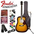 Starcaster by Fender Acoustic Electric Guitar - COLOR: 2-Tone Sunburst - Includes: guitar cable, Strap, Ultra Stand, Strings, & Planet Waves/GO-DPS 16 Pick Sampler (#PW-SAMPLER)