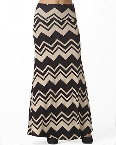 Nympe Chevron Pattern Maxi Skirt (LARGE, Tan/ Black)