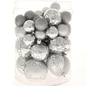 50 Piece Deluxe Christmas Tree Bauble Decoration Pack - Silver