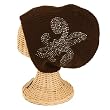 Fleur De Lis Crystal Ribbed Ski Beanie Knit Hat Brown