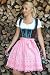 Trachten Dirndl-Set, 3-teilig, Midi, kurz, inkl. Schürze und Bluse, elegantes Braun mit detailreicher Blumenstickerei und 