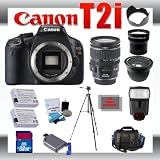 Canon EOS Rebel T2i 18 MP Digital SLR Camera with Canon 28-135mm Lens for Canon Digital SLR Cameras + Wide Angle Lens with Macro Extension + Telephoto Digital Conversion Lens + 32GB Memory Card + SD Memory Card Reader + 2 Li-Ion Replacement Battery Pack + Deluxe Cleaning Kit + Carrying Case + Tripod + LCD Protectors + Cleaning Cloth Deluxe Kit