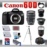 Canon EOS 60D 18 MP Digital DSLR Camera with Canon 28-135mm Lens for Canon Digital SLR Cameras + Wide Angle Lens with Macro Extension + Telephoto Digital Conversion Lens + 16GB Memory Card + SD Memory Card Reader + 2 Li-Ion Replacement Battery Pack + Deluxe Cleaning Kit + Carrying Case + Tripod + LCD Protectors + Cleaning Cloth Deluxe Kit