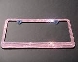 Premium 7 Rows Pink(C- Screw Cap Type)Crystal Rhinestone-Metal Chrome License Plate Frame with Two Caps