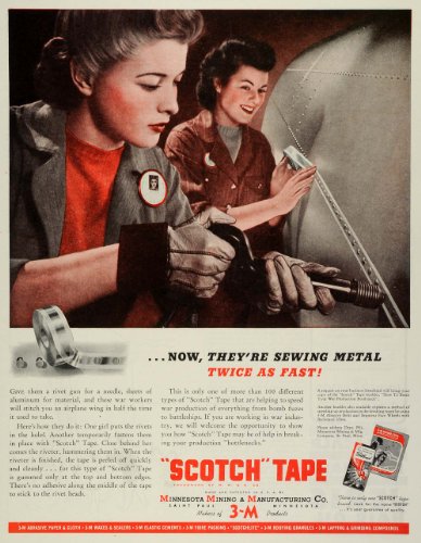 1943 Ad Minnesota Mining Industrial Scotch Tape WWII Production Rosie Riveter - Original Print Ad