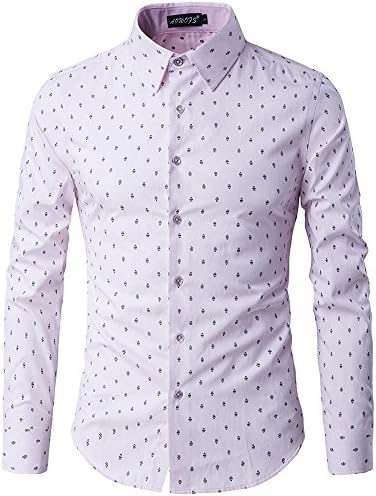 BH Men's Printing Cotton Long Sleeve Shirts pink 2XL