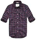 Abercrombie & Fitch Mens Classic Button-Down Shirt, Navy and Red Plaid