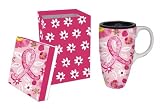 Boxed Ceramic Latte Travel Mug 17oz, Pink Ribbon Floral