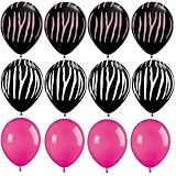 ZEBRA Stripes PRINT Black Hot PINK Jungle Safari (12) Party Latex Balloons Set