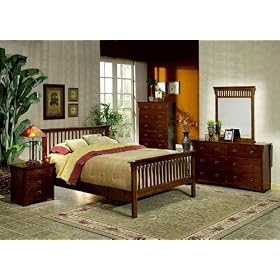 Mission Queen Bed 5pc Set in Dark Brown Finish