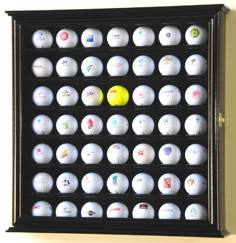 49 Golf Ball Display Case Cabinet Rack Stand Holder w/ UV Protection -Black Finish