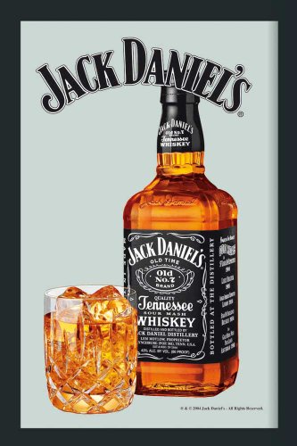 Empire Merchandising 537683 Jack Daniels Whiskey Flasche - Bedruckter Spiegel mit Kunststoff Rahmen in Holzoptik, Kult-Spiegel - Gr&ouml;sse 20 x 30 cm