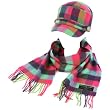 Kids Winter Plaid Castro GI Cadet Hat Cap Softer Cashmere Scarf? Set Rainbow Pink