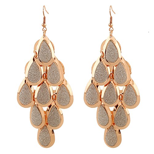 D EXCEED Women's Metal Tear Drop Chandelier Tiered Dangle Earrings, 3.15
