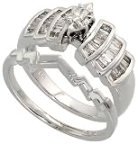 14k White Gold 3/8 (10mm) wide 2-Piece Wedding Set Ring, w/ 0.60 Carat Baguette & Oval Cut Diamonds