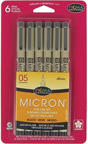 Sakura 6-Piece/set 0.45mm Pigma Micron Ink Pen Set, Black