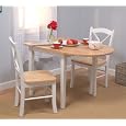 3pc Natural/White Wood Finish Tiffany Drop Leaf Dining Table & 2 Chairs Set