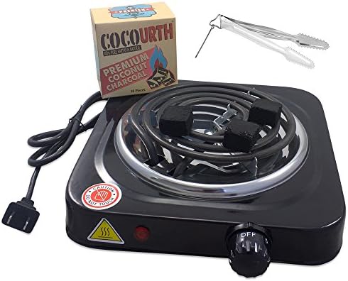 FIREROCKS Hookah Charcoal Coco Burner 1500 Watt Hot Plate +FREE COCOURTH Coals (18pcs) + Shisha Tongs