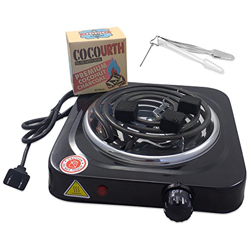 FIREROCKS Hookah Charcoal Coco Burner 1500 Watt Hot Plate +FREE COCOURTH Coals (18pcs) + Shisha Tongs