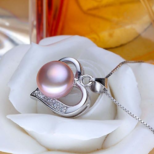 KOOZON Natural Pearl Heart Necklace 925 Sterling Silver Bridal Wedding Jewelry
