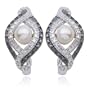 Sterling Silver Black and White Diamond and 6mm Pearl Post Earrings