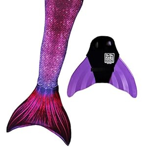 Sun Tail Mermaid - Designer Mermaid Tail + Monofin for Swimming - Kid & Adult Sizes (Child M 6/7, Bali Blush - Purple Monofin)