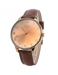 (JULIUS) Genuine Leather Band Quartz Watch Wrist Analog Watch Wristwatch with Big Round Case for Woman - Brown SWWT3-272151