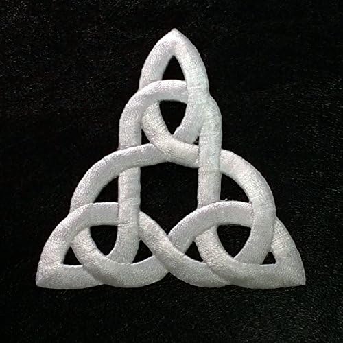 Trinity Celtic Knot Embroidered Patch Stencil Appliques Triquetra Iron On Patches Irish Gothic Gold SIlver White Black Color Size 7.5 x 8 cm (White)