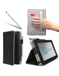 PC Accessory: i-BLASON For HP Slate 7 Android Tablet Leather Case Cover (Elastic Hand Strap, Multi-Angle, Card Holder ) With Bonus Stylus 3 Year Warranty (Black) - i-Blason