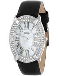 Badgley Mischka Womens BA/1225WMBK Swarovski Crystal Accented Silver-Tone Black Leather Strap Watch