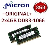 Produkt-Bild: MICRON Original (Mihatsch & Diewald) 8GB Dual Channel Kit 2 x 4 GB 204 pin DDR3-1066 SO-DIMM (1066Mhz, PC3-8500S, CL7) - passend f&uuml;r aktuelle Notebooks und MacBook 5,1 6,1 + MacBook Pro 5,1 6,1 6,2 7,1 + iMac 9,1 10,1 11,1 + mac mini 3,1 4,1