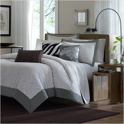 Sasha 6 Piece Jacquard Duvet Set in Gray Size: 