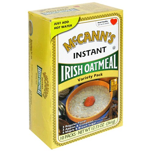 McCANN'S Instant Irish Oatmeal, Variety Pack of Regular, Apples & Cinnamon, and Maple & Brown Sugar, 10-Count Boxes (Pack of 6)