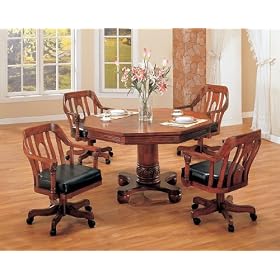 5pc Grand Style 2-in-1 Game Dining Table and Chair w Casters Set by visiondecor Furniture