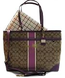 AUTHENTIC COACH HERITAGE SIGNATURE STRIPE BUSINESS/COMPUTER/DIAPER TOTE 12351 (Berry)