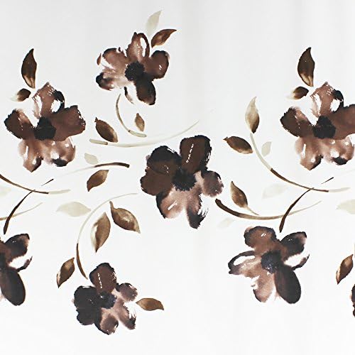 Noemie Hogar 60" X 71" Supersoft Polyester Fabric Brown Orchid Shower Curtain With Set of 12 Roller Shower Curtain Rings