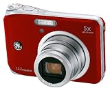 GE A1250-RD 12MP Digital Camera with 5X Optical Zoom and 2.5 Inch LCD with Auto Brightness - Red